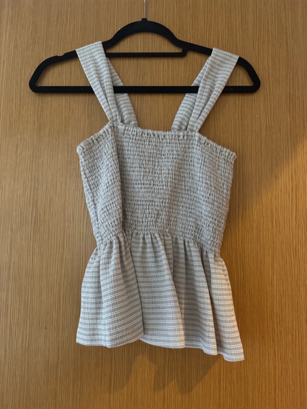 Madewell Beige Striped Smocked Peplum Tank Top